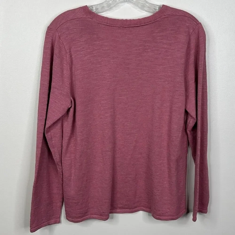 J. Jill Pink Linen Blend V-Neck Sweater Women's Petite Medium PM Lightweight